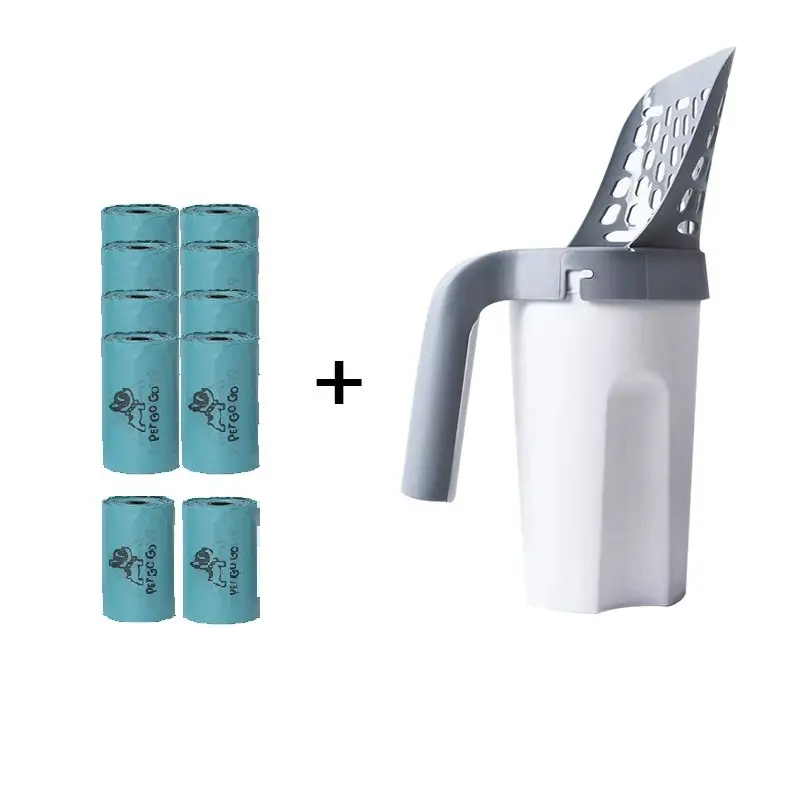 Integrated Cat Litter Scoop Set with Garbage Bag, Home Use Large Capacity Cat Poop Trash Can, Convenient Pet Waste Disposal Tool Litter Box Litter Box Scooper