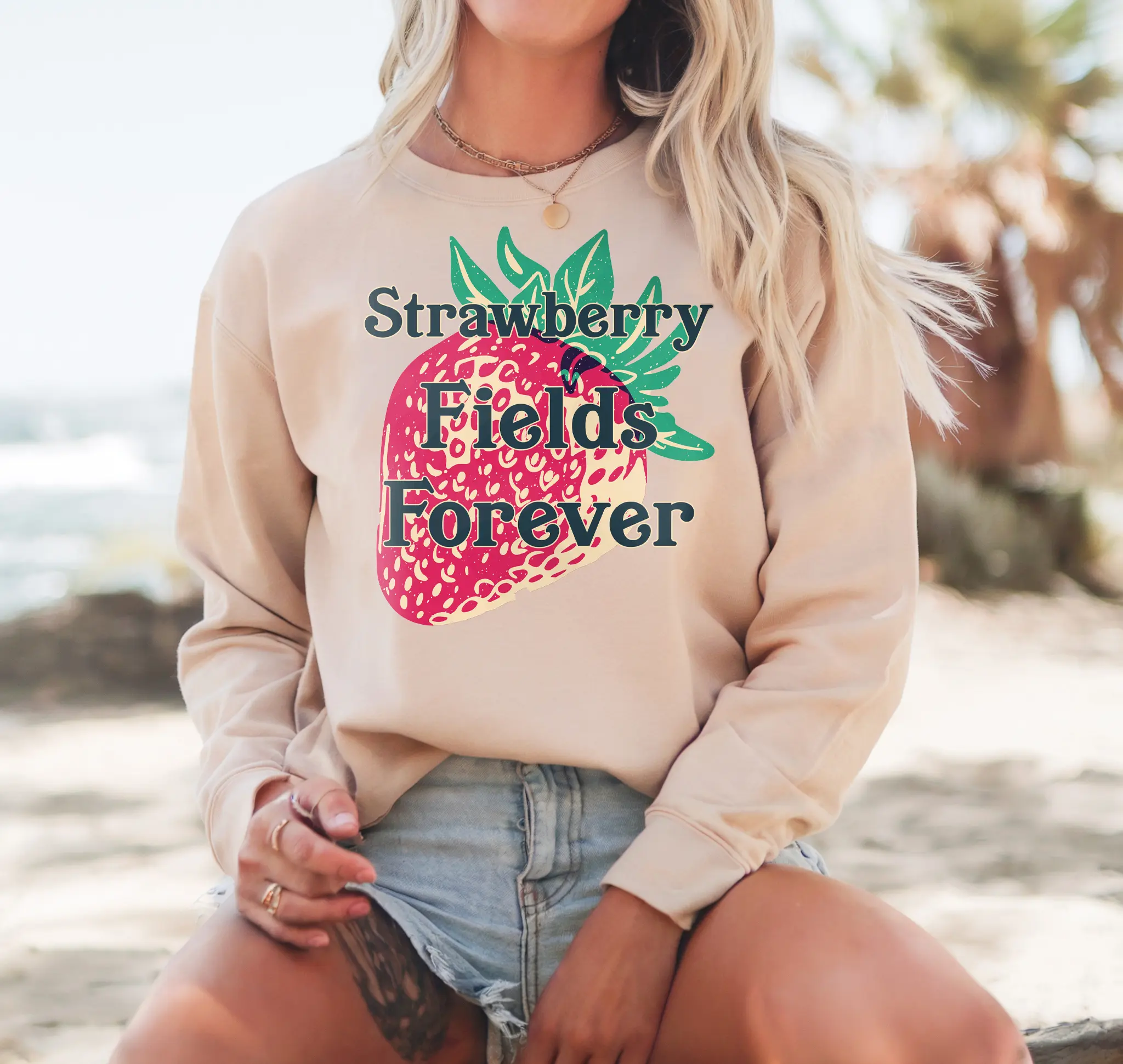 Strawberry Fields Forever Sweatshirt: Strawberry Sweater, 60s Fruit Paul Mccartney Sweatshirts, Cute Retro Trendy Gift, Plus size and Regular Size Pink Gift