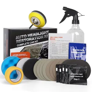 Headlight Restoration Kit 3 Easy Steps to Restore Sun Damaged Headlights Polish Headlights Lens Restore Cleaner DIY Polishing, Sanding Discs, Scouring Pads for Electric Drill, Total 24Pack