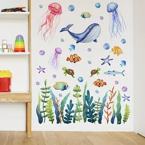 A set of 2 underwater animal decorative wall stickers featuring whales and jellyfish, suitable for decorating rooms and living rooms, Decoration Items