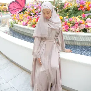Maha Abaya in Soft Pink with Long Sleeves and Waist Tie, Versatile Design for Various Occasions