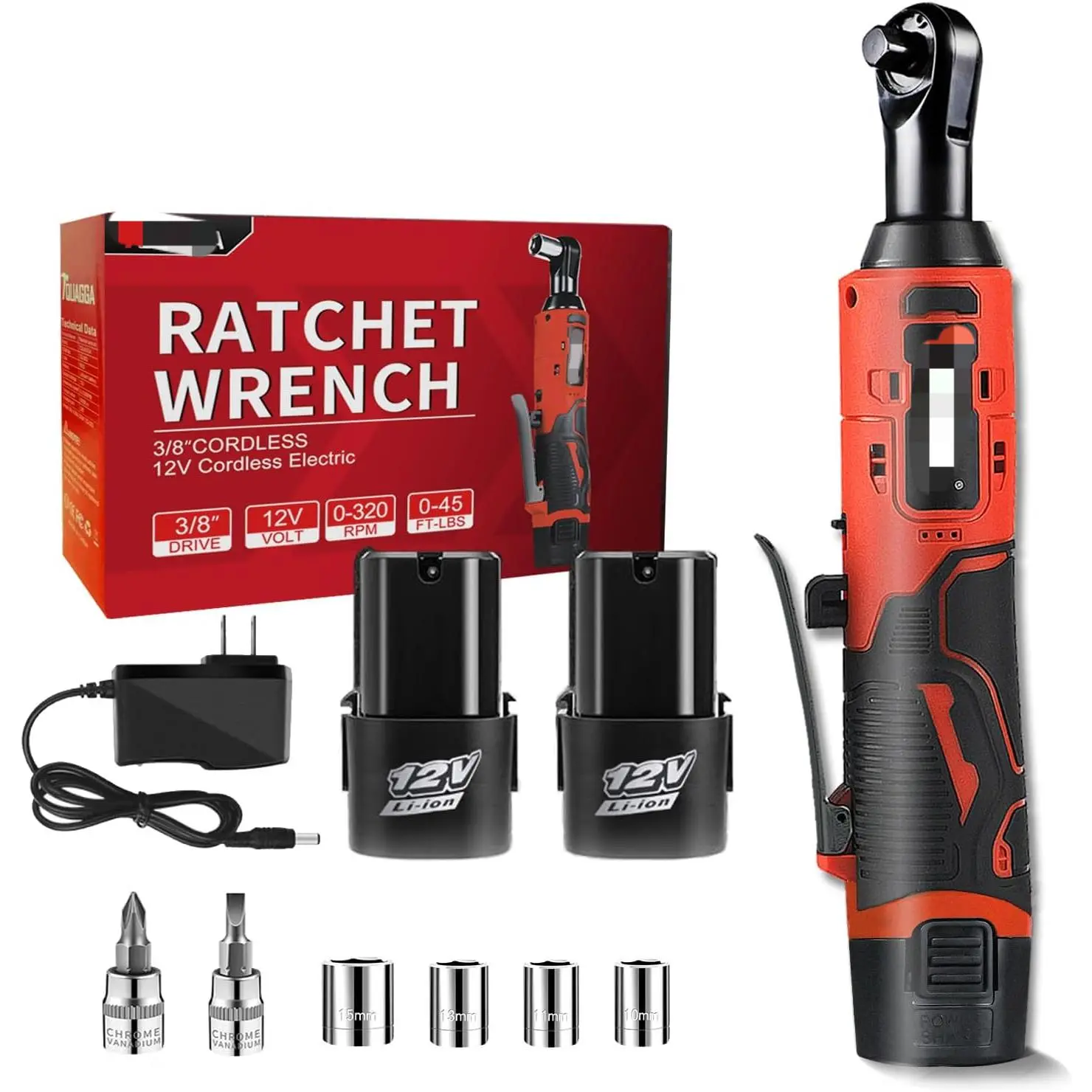 12V 3/8" Cordless Electric Ratchet Wrench Set, 45 FT-LBS Work Tools  With 2 Packs 2000 mAh Batteries, Charger And Infinitely Variable Speeds