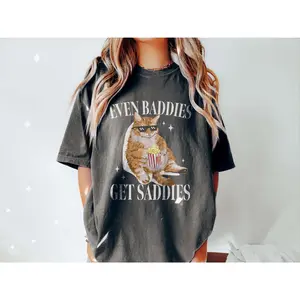 Even Baddies Get Saddies Funny Cat Meme Shirt Weirdcore Tee Ironic TShirts That Go Hard Mental Health Shirt Anxiety Depression "Hoodie, T-shirt and sweater