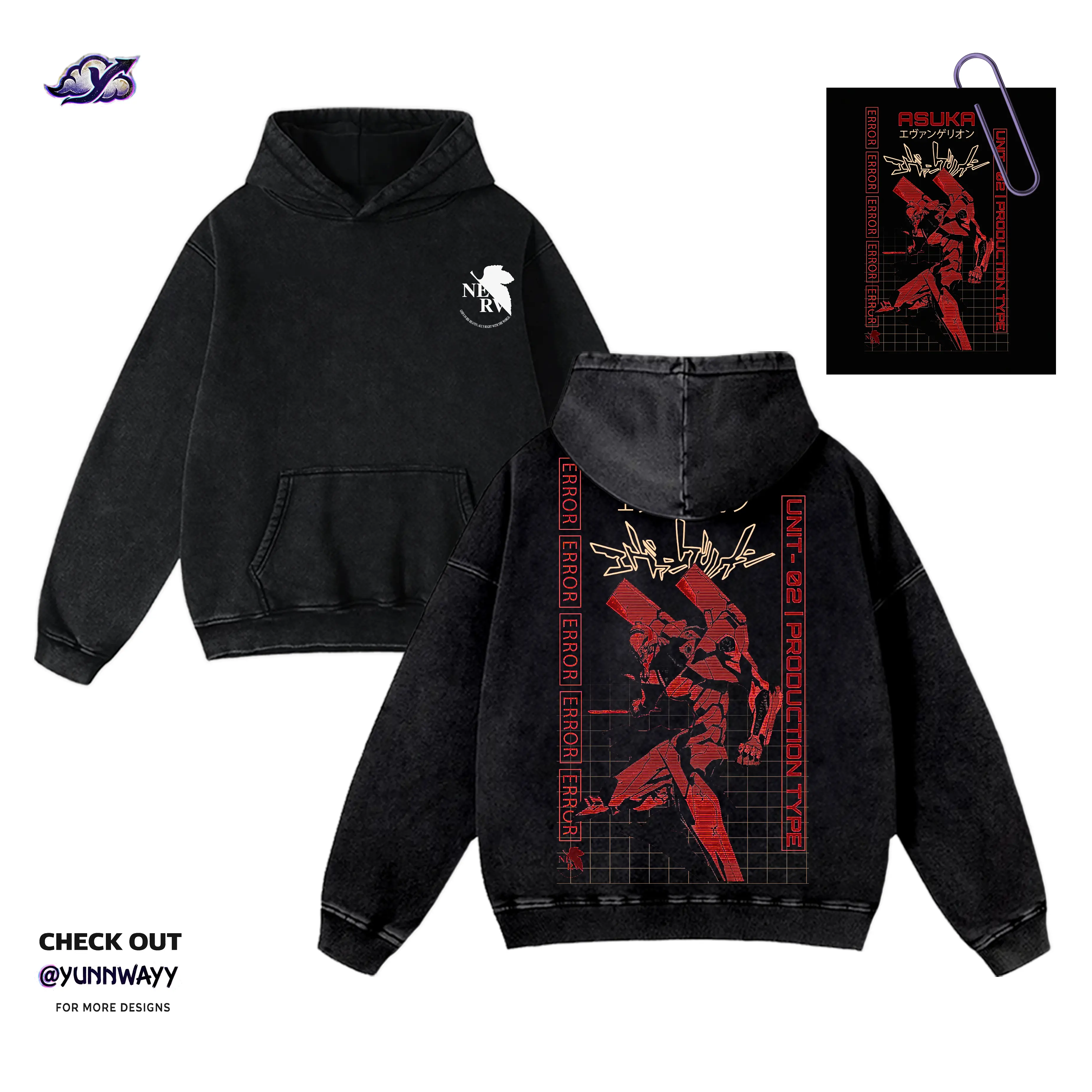 Asuka Neon Genesis Evangelion EVA Unit 02 Distressed Graphic Hoodie, Heavy Cotton Casual Classic Anime Character Print Streetwear Top, Christmas Gift