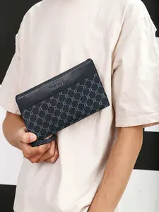 Men's Long Wristlet Wallet, RFID Blocking Large Capacity with Multi Card Slots 4 Compartments + Zipper Coin Pocket, PU Leather Clutch with Detachable Wrist Strap for Travel Business