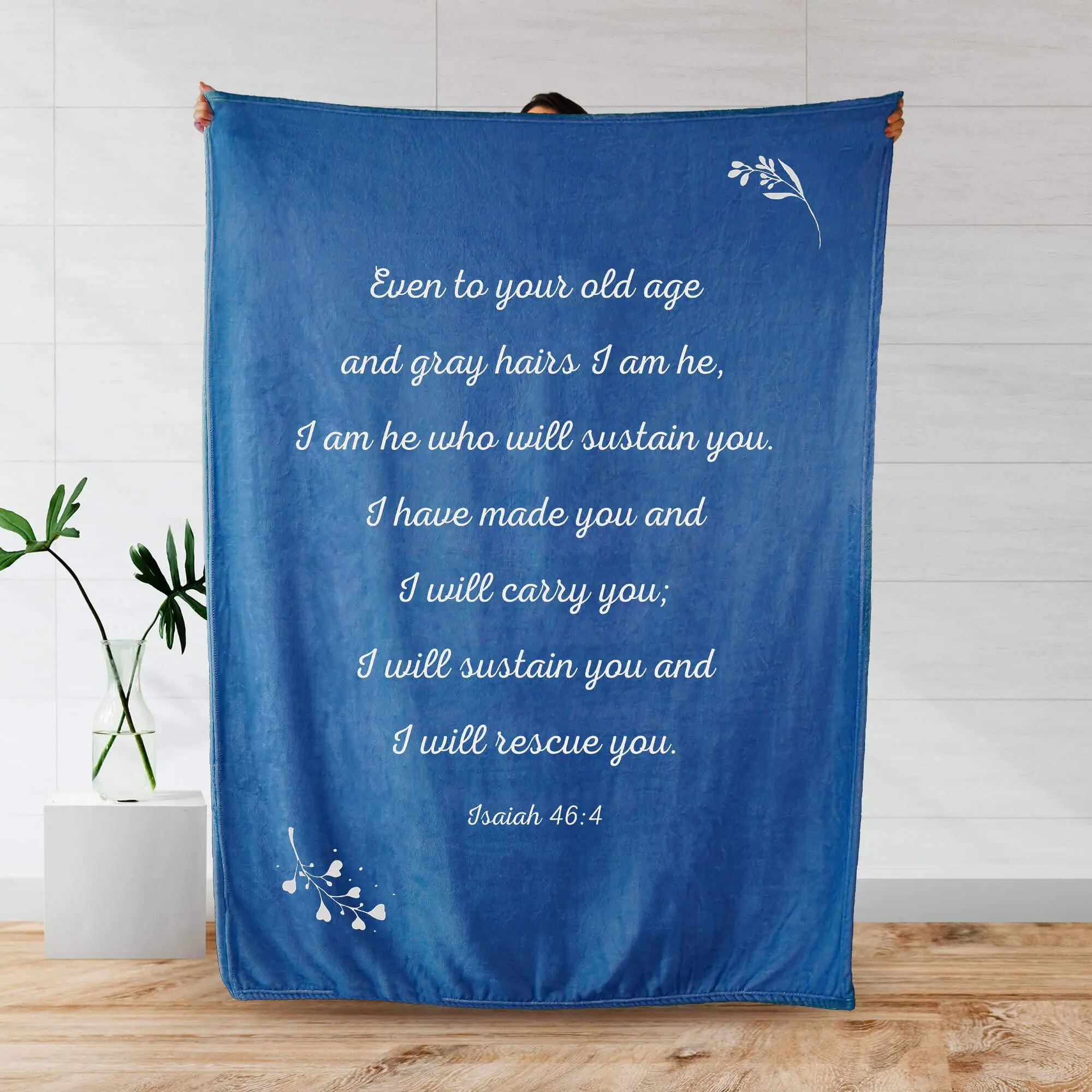 Scripture Blanket with Bible Verse from Isaiah 464 - Blue Luxuriously Soft 50x65 Inspirational Throw Blanket, 30×40In（101Cm×76Cm）, 32×48In（122Cm×81Cm）, Durable