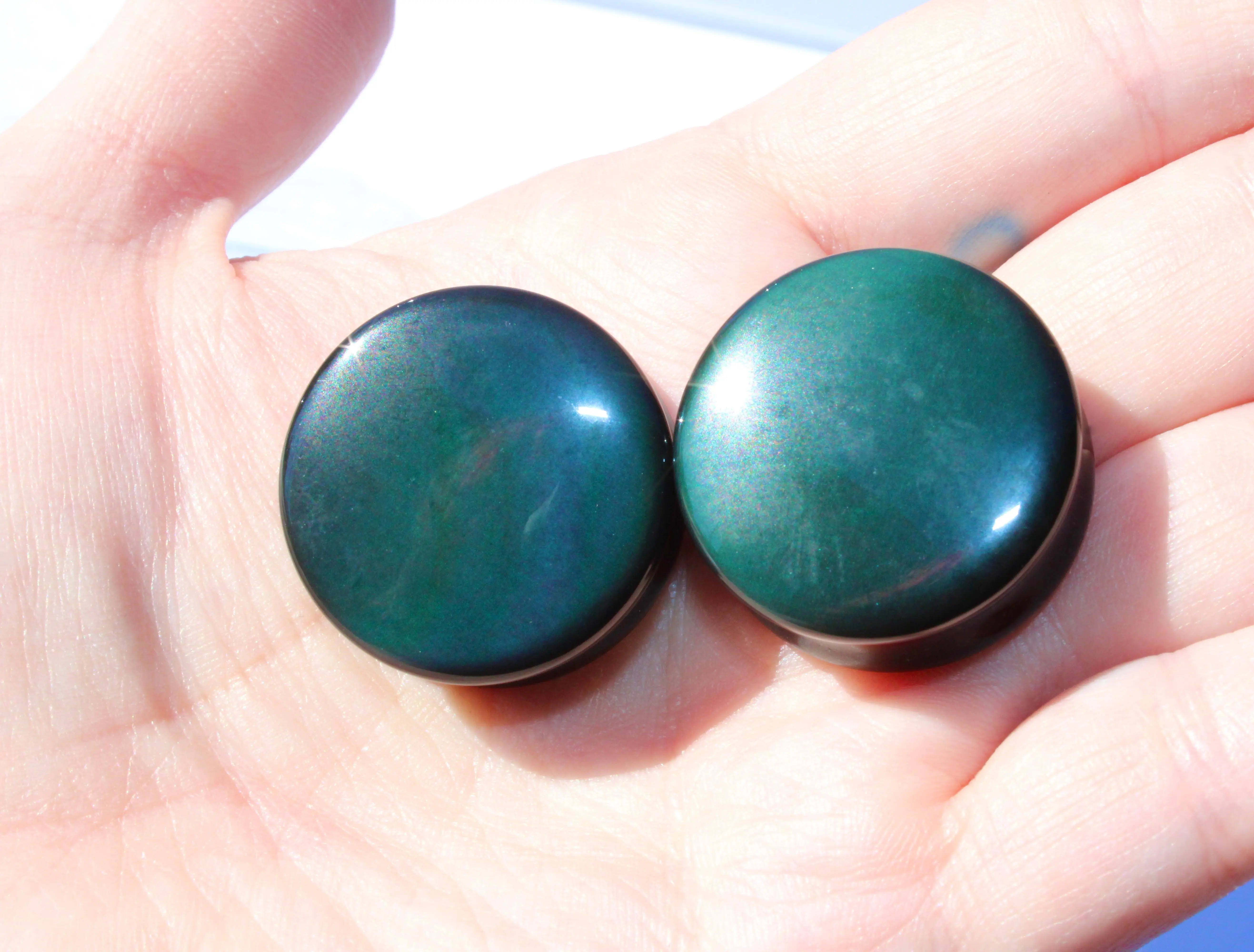 Rainbow Obsidian Double Flare Plugs – Rare Natural Black Stone Ear Gauges with Subtle Color 5mm-35mm