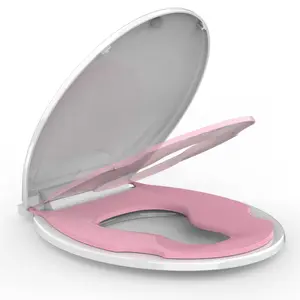 Garvee Round Toilet Seat with Integrated Toddler Seat - Durable Plastic, Dual Magnet Design for Quiet Use, Suitable for Both Adults and Toddlers, Stylish Pink Color