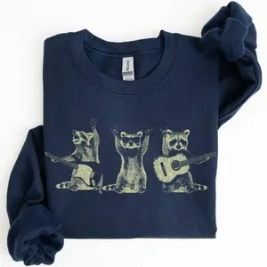 Raccoon Band, Playing Guitar, Funny Animals Sweatshirt, Crew Neck, Crewneck, Soft Unisex Graphic Casual