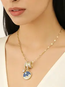 Women's Stainless Steel Necklace, Retro Mountain Sea Wind Landscape Starry Sky Jewelry, Gift Birthday Party Daily Wear