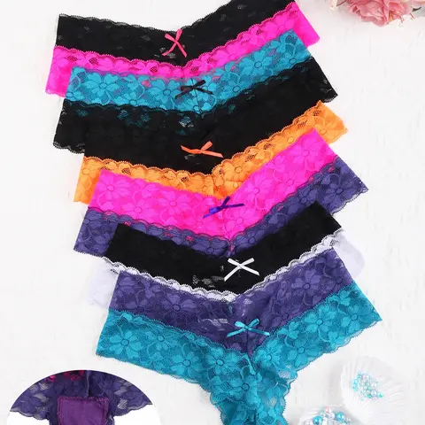 6 Pcs Elegant Comfortable Stylish Lace Trim Panty Set for Romantic Nights, Ideal Gift for Special Occasions, Valentine's Day