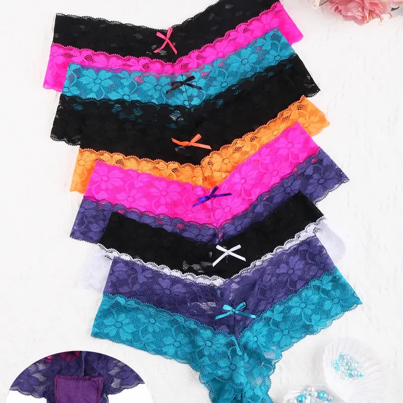 6 Pcs Elegant Comfortable Stylish Lace Trim Panty Set for Romantic Nights, Ideal Gift for Special Occasions, Valentine's Day