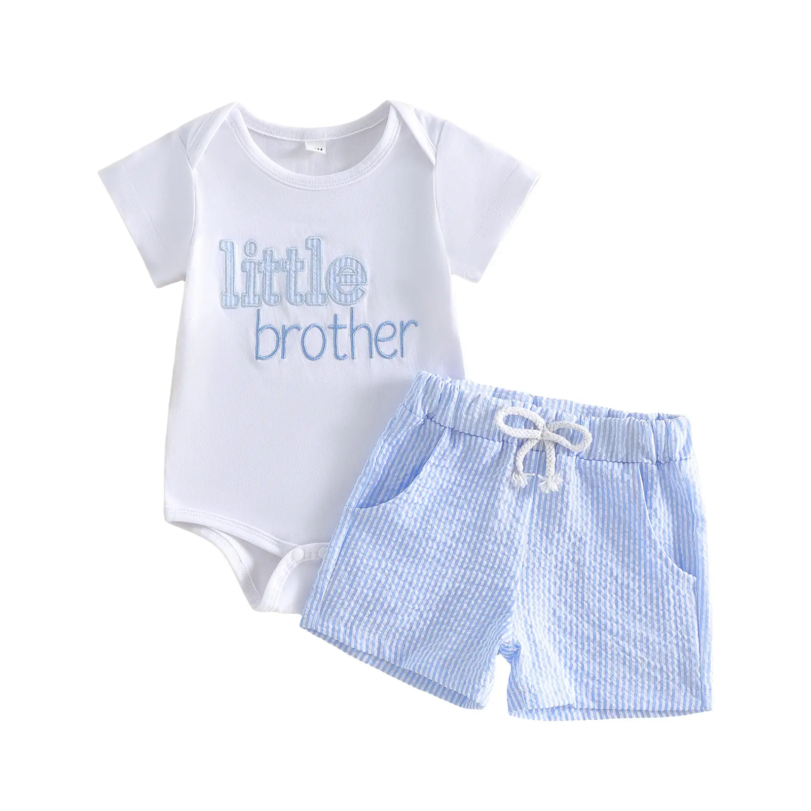 Saliuentm Baby Boy Newborn Outfits Set - 2-Piece Cotton Blend Baby Clothing, Short-Sleeve O-Neck Letter Embroidery Romper & Drawstring Striped Shorts Rompers Set for Infants (Summer), Boy Set