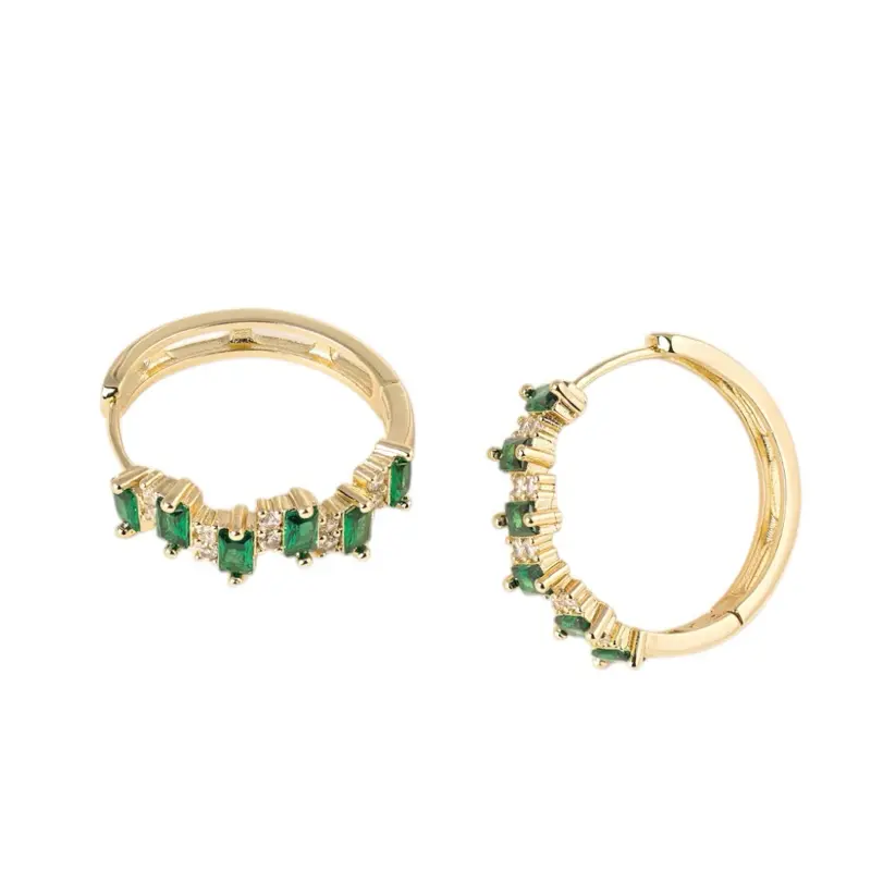 Brillo Eterno Women's 14 Karat Gold-Plated Hoop Earrings - 4mm & 2.5cm Sizes, Vibrant Blue & Green Zirconia Gems, Click Closure, Shiny Decorative Pretty Glitz Gold-Plated Rhinestone Elegant Costume Jewelry, Hoop Earrings Gold, Gold-Plated Rhinestone Earri