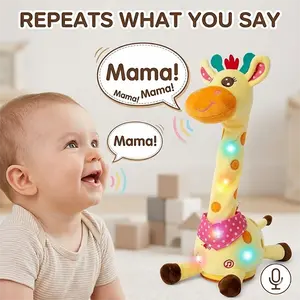 Interactive Dancing and Talking Giraffe Plush Toy for Baby and Toddler, Stuffed Animal That Repeats What You Say in a Funny Voice, Features Glowing Lights and 10 Pre-set Songs, Best Early Education Gifts for Kids Ages 1-6 Year Olds, Soft Plush