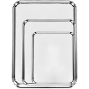 Set of 3 Baking Sheet, Stainless Steel Cookie Sheet Baking Sheet Pan, 9/12/16 Inch Cookie Tray Pans for Baking, Non  & Easy Clean