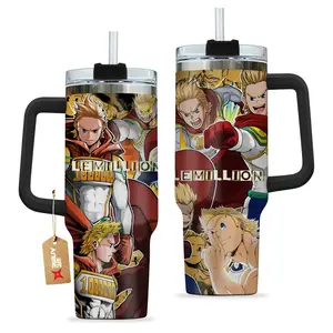 STORMMECH- Mirio Togata 40oz Handle Tumbler – MHA Stainless Steel Travel Mug, Anime Inspired Vacuum Insulated Cup, Large Iced Coffee Tumbler, Manga Fighter Drinkware, Otaku Gift for Him Her
