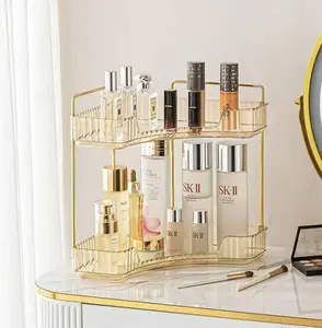 3-Tier Corner Bathroom Counter Organizer, Multi-Purpose Clear Acrylic & Gold Frame Storage Rack, Space-Saving Holder for Skincare & Cosmetics, Bathroom Kitchen Universal Gift for Her