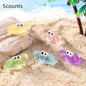 5 Piece Mini Crab Resin Sculptures, Colorful Night Light Decorations for Home Aquarium Beach Theme Parties Outdoor Displays DIY Landscape Accessories, Aquatic