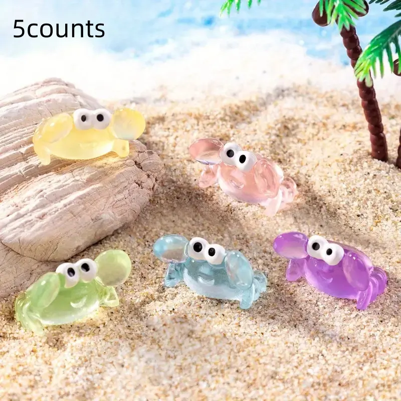 5 Piece Mini Crab Resin Sculptures, Colorful Night Light Decorations for Home Aquarium Beach Theme Parties Outdoor Displays DIY Landscape Accessories, Aquatic