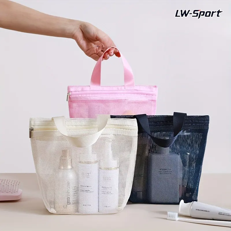 1Pc/2Pcs Quick Dry Mesh Shower Caddy Tote with Top Handle, Zippered Breathable Portable Toiletry Organizer Bag, Lightweight Mesh Carry Tote for Gym Travel Beach Dorm Bathroom Swim Essentials Hygiene Bag