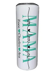 MAMA Mothers Day Special ADD CUSTOM NAMES - Teal Shown - Choose From Purple, Teal, Pink - 20oz Skinny Sublimation Tumbler - Amy's Tumbler Junkies!