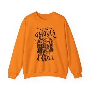Squad Ghouls Sweatshirt Halloween Crewneck Spooky Season Apparel Witchy Fashion Unisex Fitted Long Sleeve Cotton Blend Casual Autumn Hoodie