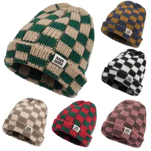 Winter Plaid Cuff Knit Hat: Cozy, Stylish, and Warm Beanie for Cold Weather - Soft, Stretchy, Thick, and Chunky Knitted Skull Ski Cap and Toboggan Hat