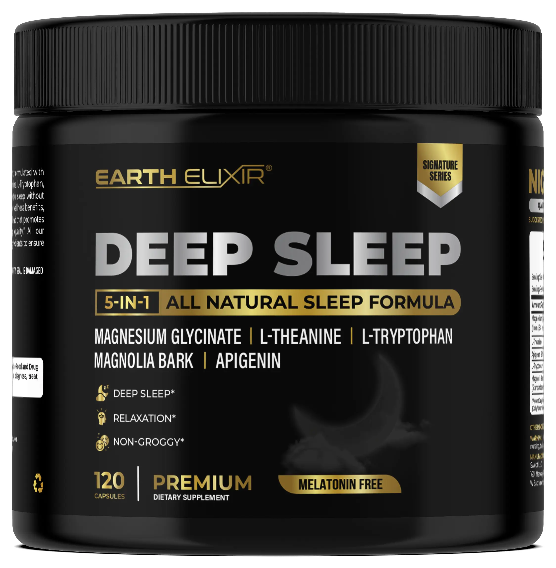 Earth Elixir Melatonin Free Sleep Aid for Adults | Magnesium Glycinate, L-Theanine, Apigenin Supplement for Sleep, L-Tryptophan, Magnolia Bark | Magnesium for Sleep, Non Habit Forming, Made in USA