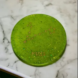 Pisces Zodiac Coaster - Circular Design, Green Color, Tableware Accessory with Zodiac Pattern