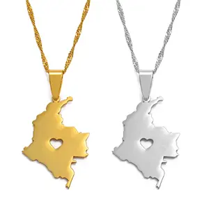 Colombia Map with Heart Pendant Necklace