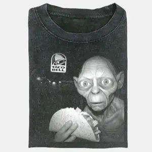 LOTR Gollum Taco Bell T-shirt, Funny Meme Dank Gollum LOTR Vintage Tee, Retro Horror Halloween 90s Graphic Tees, Unisex Top Menswear Cotton