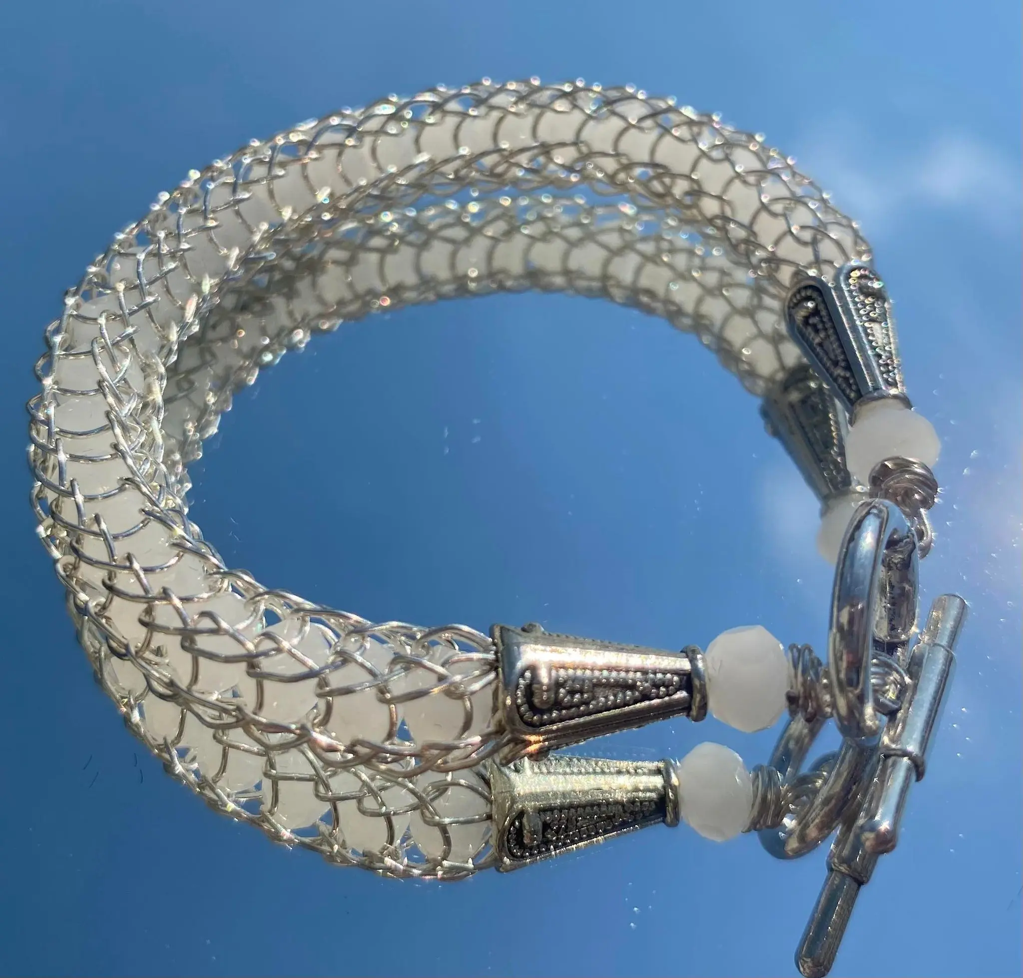 Silvery and white Viking Weave Bracelet