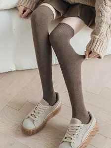 1 Pair Brown Over The Knee Women's Socks, Full Foot & Leg Terry with Arch Support, Toning Thermal Long Socks for Dress & Outdoor, EU36-41