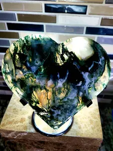 1PC Stunning Rare Moss Agate Heart, Beautiful Druzy  Moss Agate Heart Carving, Creative Gifts and Specialty Jewelry Accessories，Perfect Home Decorative Collect,Unique Halloween, Christmas, Holiday Gifts.