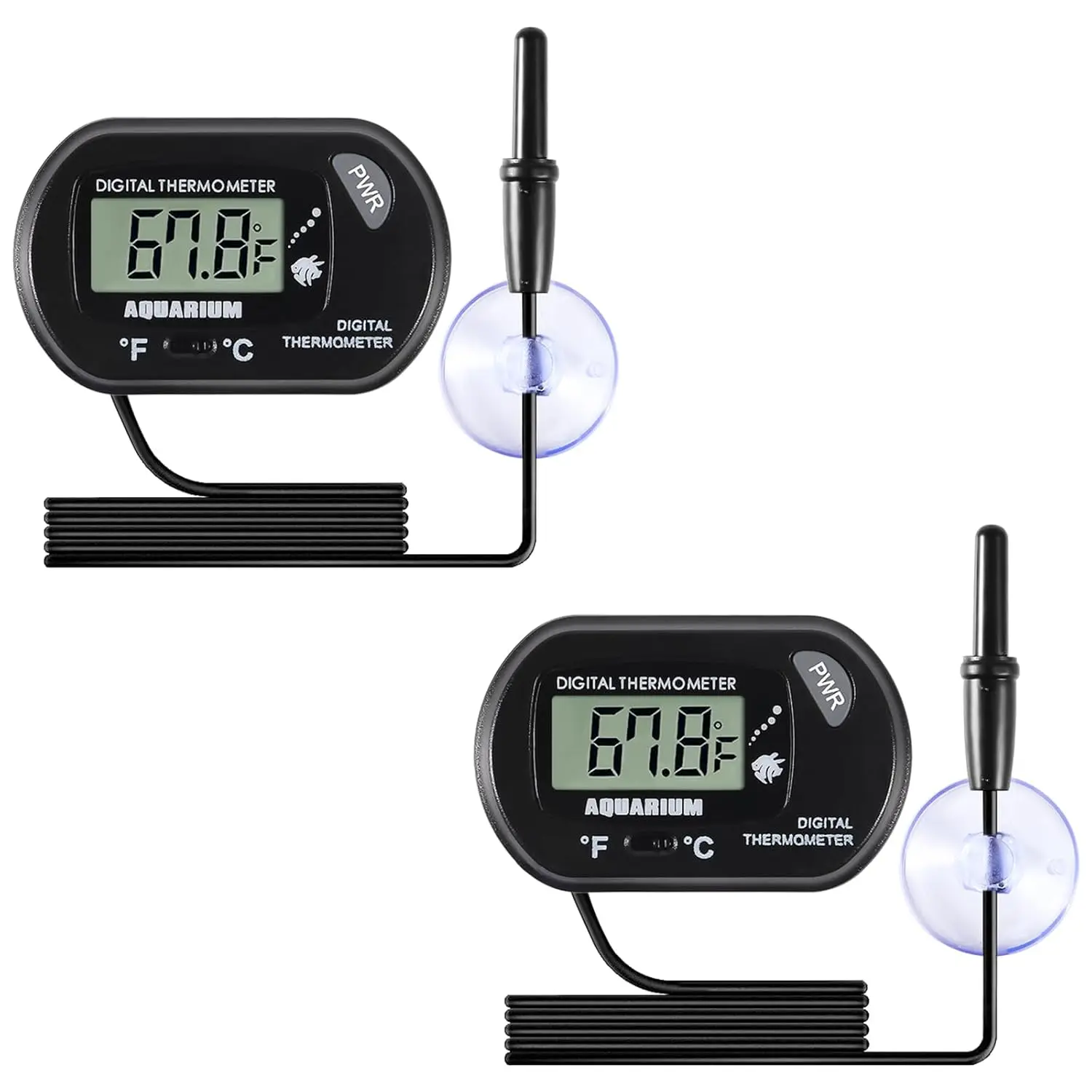2pcs Aquarium Thermometer LCD Digital Fish Tank Thermometer with Water-Resistant Sensor Probe and Suction Cup for Turtle Incubators Terrarium Water Thermometer