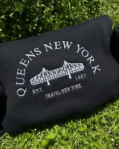 Queens New York Embroidered Sweatshirt, Vintage City Travel Crewneck, New York City Tourist Gift Sweater