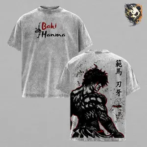 Baki Hanma Washed Tee – Baki Washed Anime Manga T-Shirt, Minimal Underground Fighter Graphic Tee, Unisex Oversized Streetwear Shirt, Martial Arts Combat Aesthetic Tee, Gift for Baki Fans