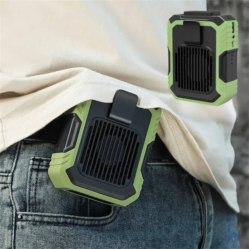 2026 New Unisex Portable Waist Fan - Hands-Free Wearable Belt Clip Device with Emergency Portable Charger, 3-Speed Flow, Rechargeable, LED Light for Outdoor Work, Travel