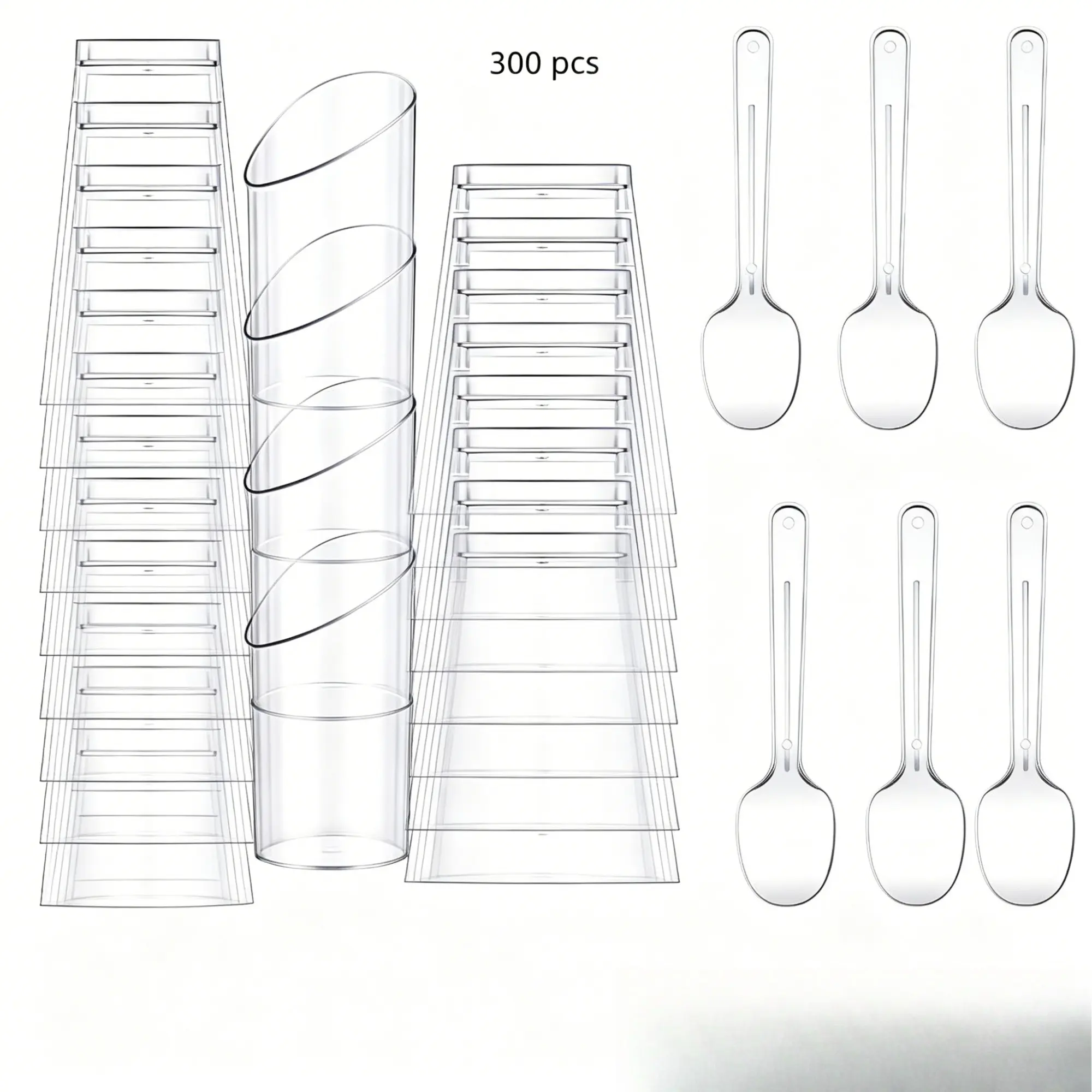 300pcs small dessert cups with spoons, made of transparent plastic, Disposable Parfait Cups, Parfait Party Cup, Perfect for serving parfaits and appetizers, Inclined round shape for easy holding desserts and small portions