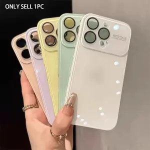 Summer Ice Macaron Glass Phone Case with Lens Glass Protective Film, Full Body Shockproof Phone Case, Suitable for iPhone 17 16 15 14 13 12 11 Pro Max Plus Compatible Fashion Phone Accessories, Men's and Women's Festival Cases