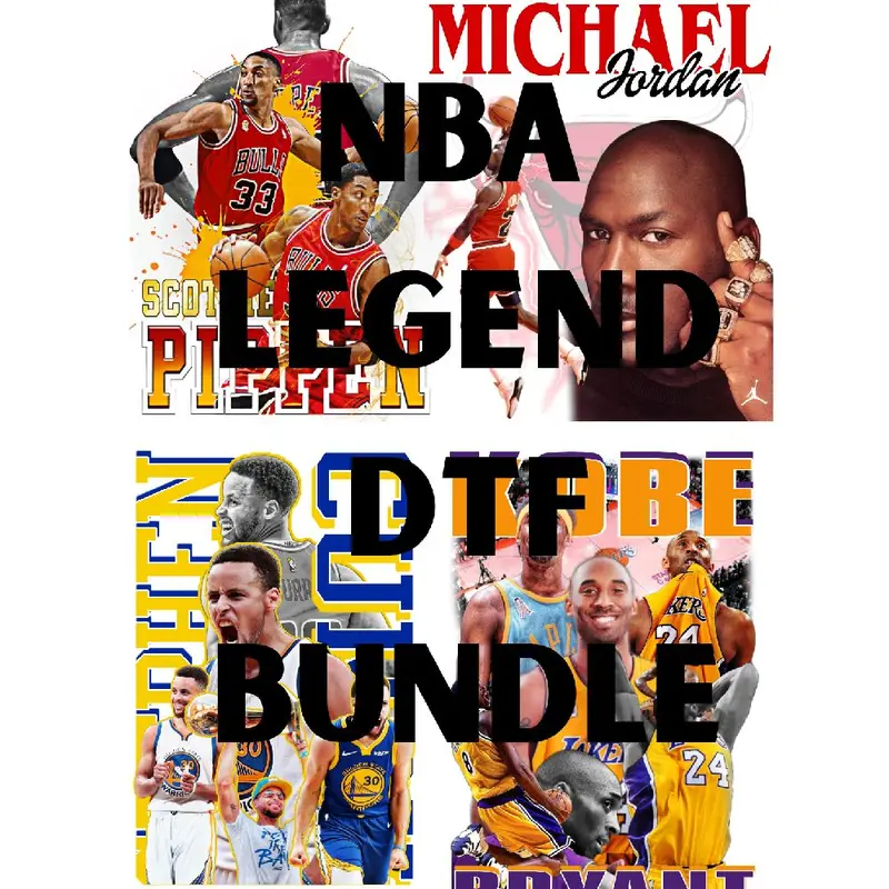NBA Legends DTF Transfer Bundle Featuring Michael Jordan Stephen Curry & Kobe Bryant High-Quality DTF Transfers