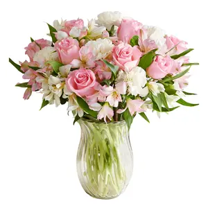 1800 Flowers – Cherished Blooms Double Bouquet (Clear Vase Included) | Fresh Cut Spring Flowers for Delivery |Gift for Spring, Anniversary, Sympathy, and Special Occasions