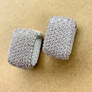Cubic Zirconia Pave Rectangle Hoop Earrings