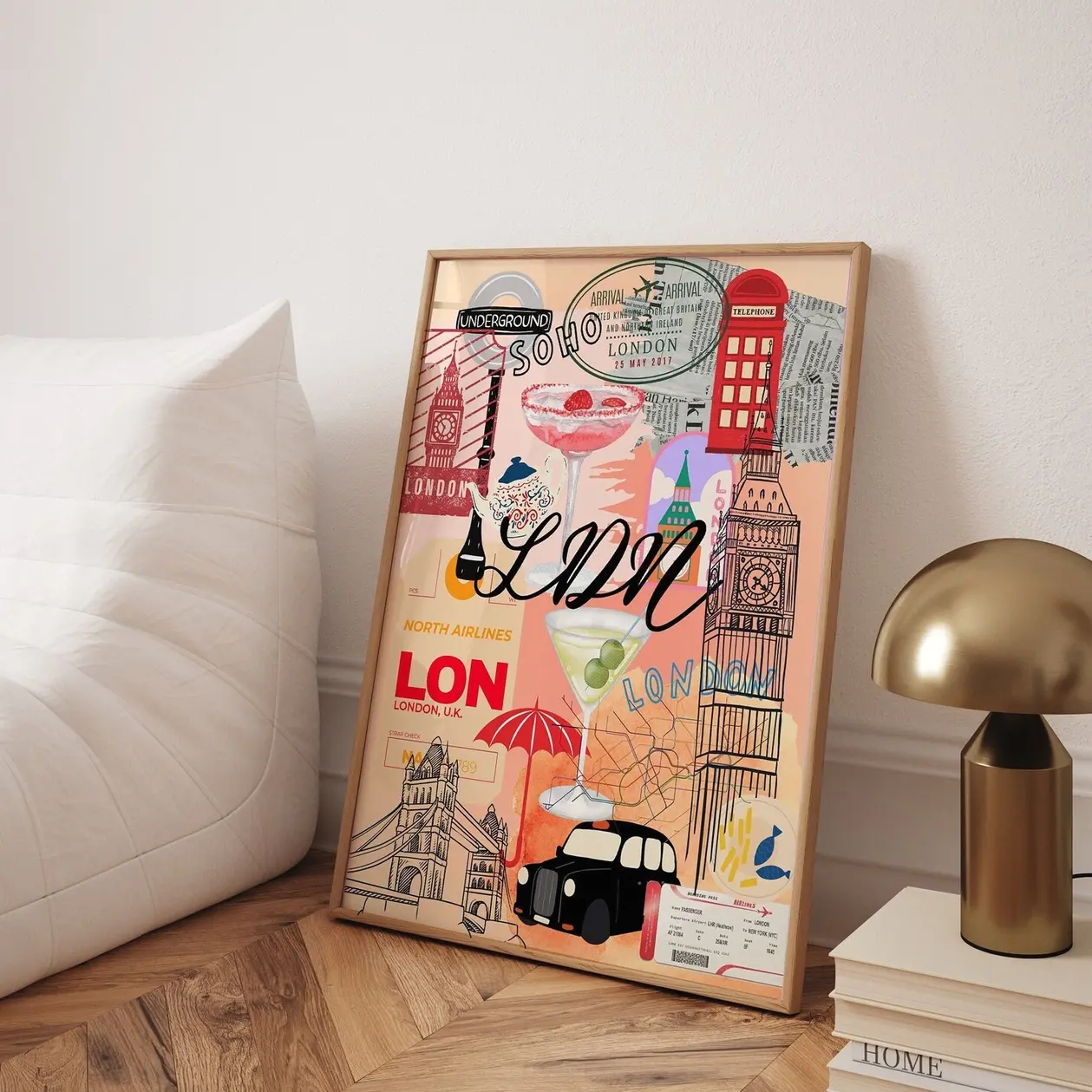 London Cityscape Art Print: Colorful Retro Wall Decor  | Framless Poster Q
