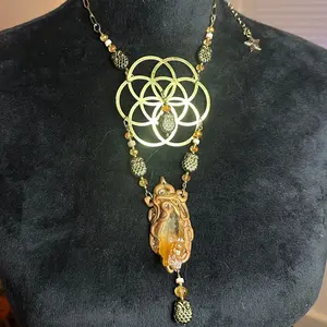 The Flower of Life Citrine Body Grid Activation Necklace for Adults with Unique Design and Healing Properties