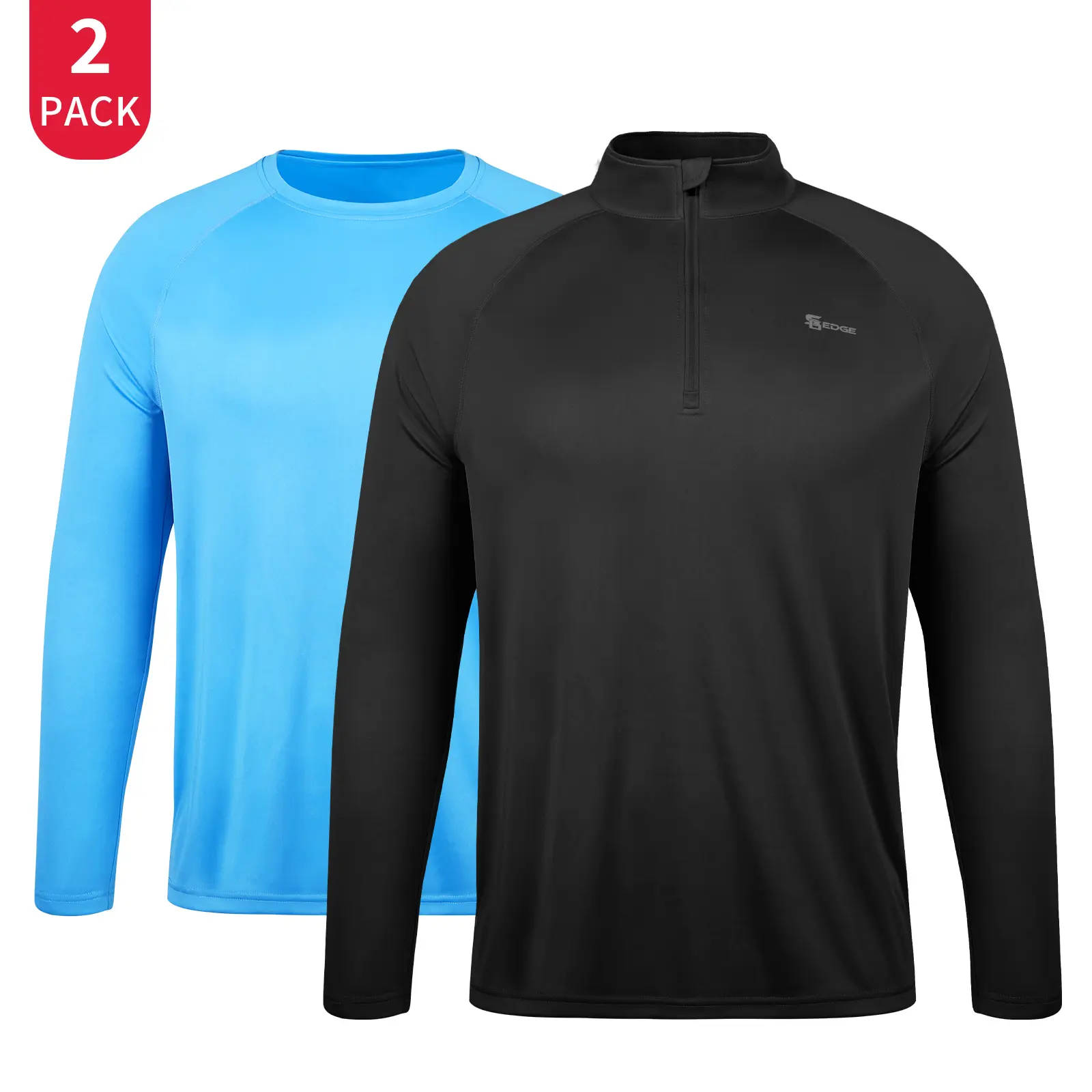 SG Edge 2-Piece Men’s UPF 50+ Long Sleeve Sun Protection Shirt Set, 1/4 Zip Stand Collar UV Shirt & Crew Neck Rash Guard for Fishing, Fallfreshness