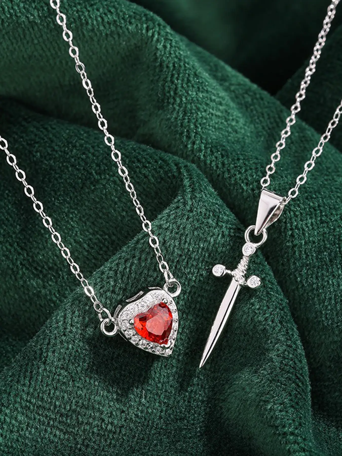 S925 Sterling Silver Heart Dagger Pendant Set, Rhinestone Collarbone Chain, Valentine's Day Gift, Graduation Gift, Christmas Gift