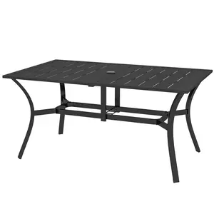 212 Main  Outsunny Rectangular Patio Table with Umbrella Hole, Steel Rectangle Outdoor Dining Table for 6 People for Garden, Black