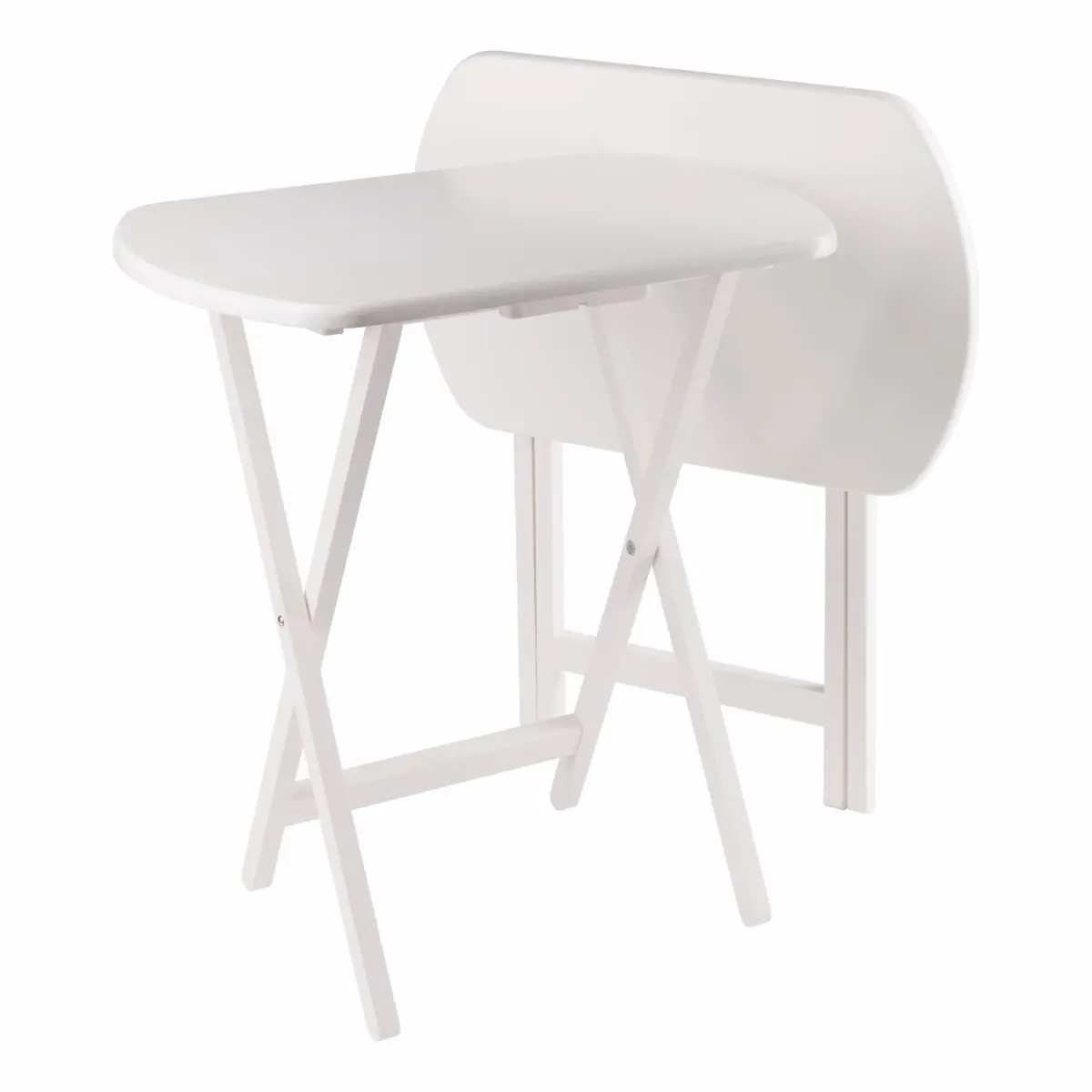 212 MAIN Classic Foldable 2-Pc Oversized Oblong Shape Pre-Assembled Snack Tables, Winsome Wood 12294, White Finish, for Living Room Use